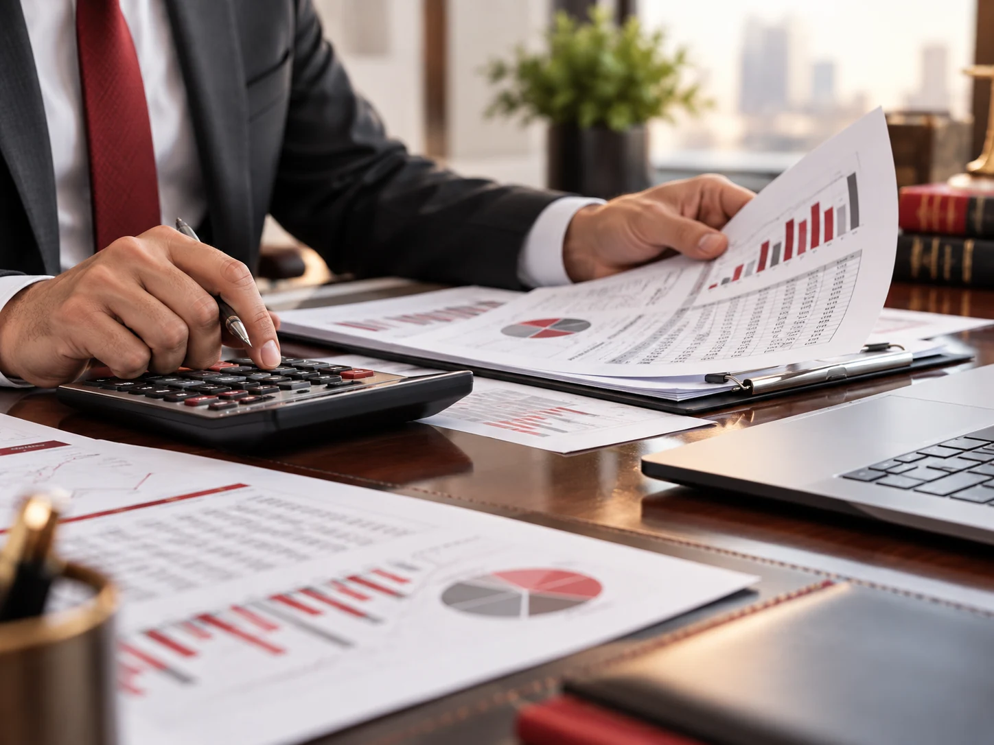 Professional reviewing accounting and tax documents